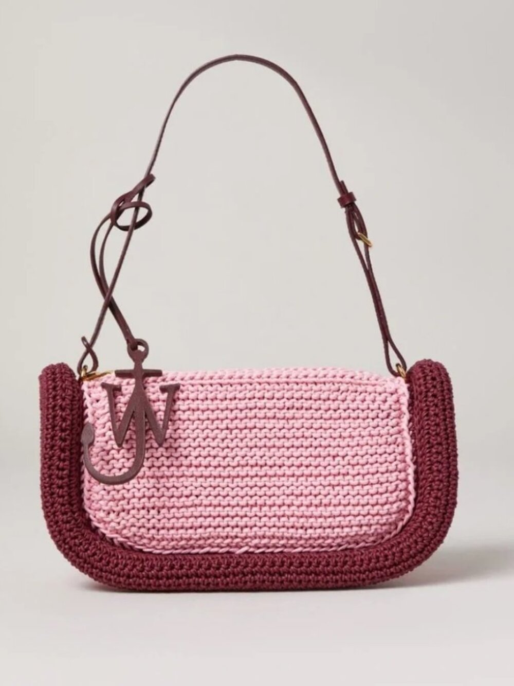 JW Anderson Crochet Knit Bumper Bag Pink Burgundy